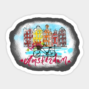 Amsterdam skyline and bicycle Sticker